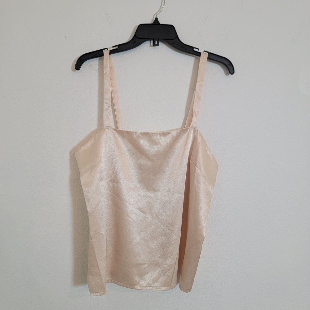 Vintage 90s Laurence Miller Satin Top Made in USA Sz 14 Champagne Cami Top Beige - Picture 8 of 9